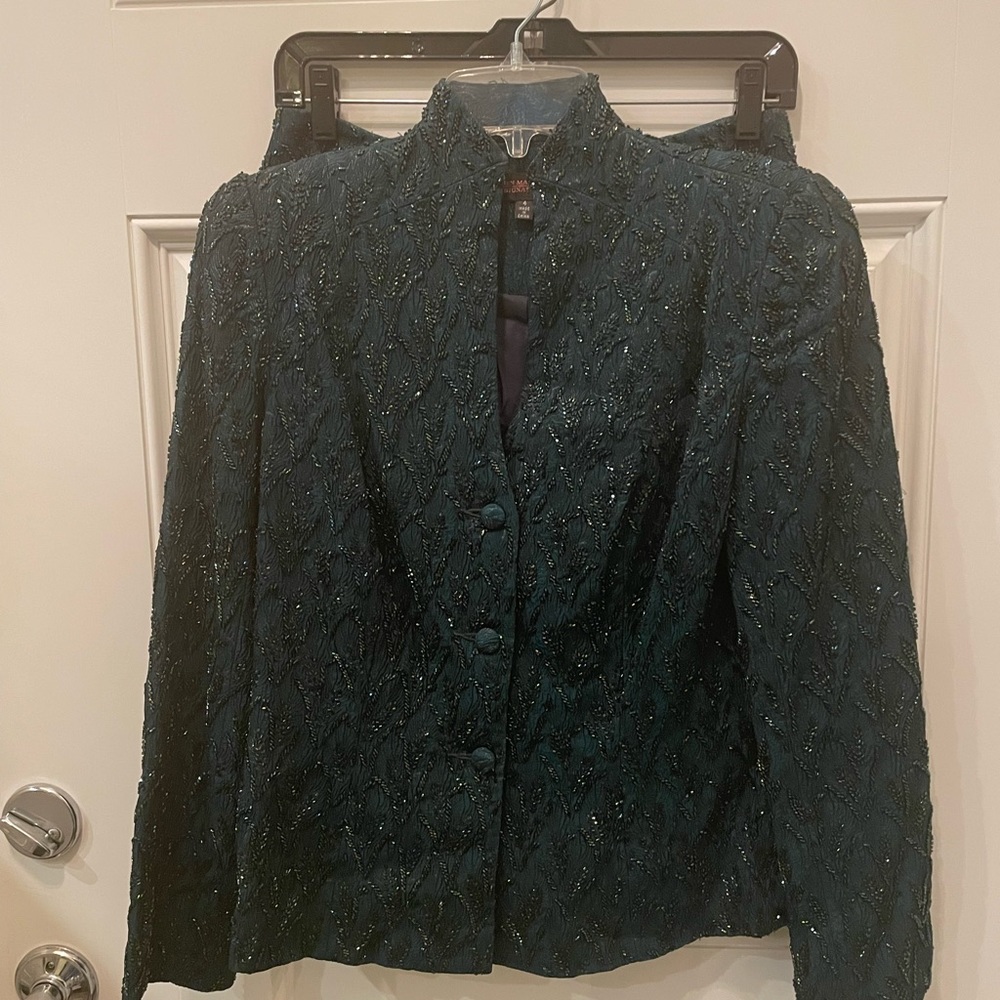 Carmen Marc Valvo green suit!  Great for Christmas parties!!